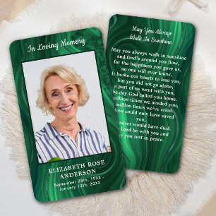 Emerald Green Memorial Photo Funeral Prayer Card