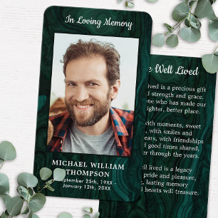 Emerald Green Memorial Photo Funeral Prayer Card