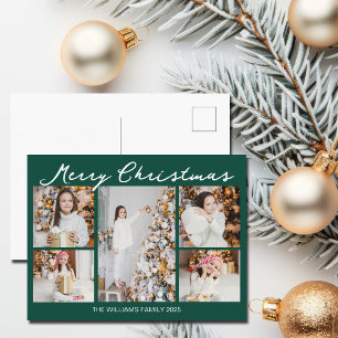 Emerald Green Merry Christmas Photo Collage Holiday Postcard