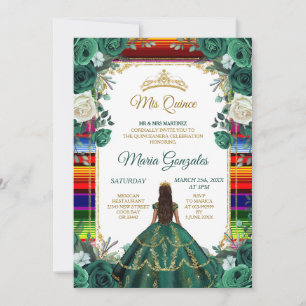 Emerald Green & Mexican Blanket Girl sweet 16th Invitation