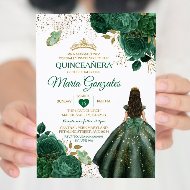 Emerald Green Mexican Quinceañera Butterfly Invitation (Creator Uploaded)