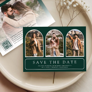 Emerald Green Minimal Arch Photo QR Code Wedding Save The Date