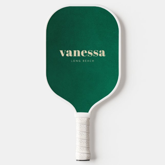 Emerald Green Minimal Modern Classic Name Pickleball Paddle (Front)