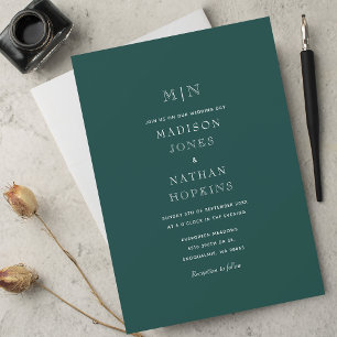 Emerald Green Minimal Monogram Wedding  Invitation