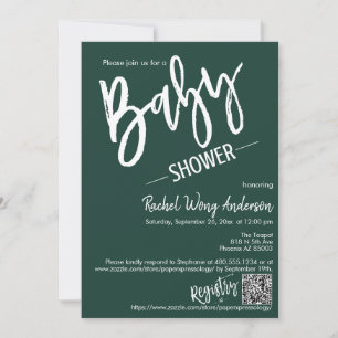 Emerald Green Minimal Script Baby Shower QR Code Invitation