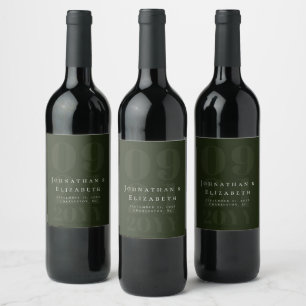 Emerald Green Minimalist Bold Type Wedding Wine Label
