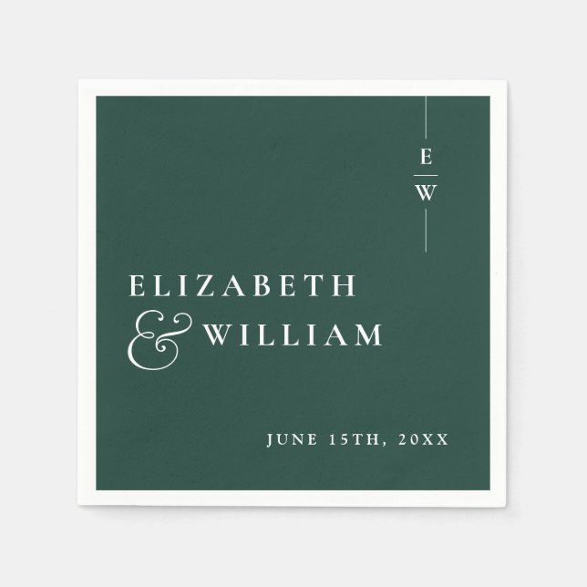 Emerald Green Minimalist Elegant Monogram Wedding Napkin (Front)