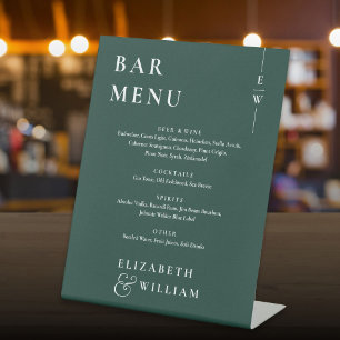 Emerald Green Minimalist Modern Bar Menu Pedestal Sign