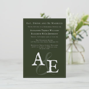Emerald Green Minimalist Monogram  Invitation