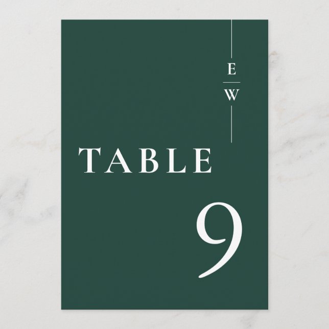Emerald Green Minimalist Monogram Table Number (Front)