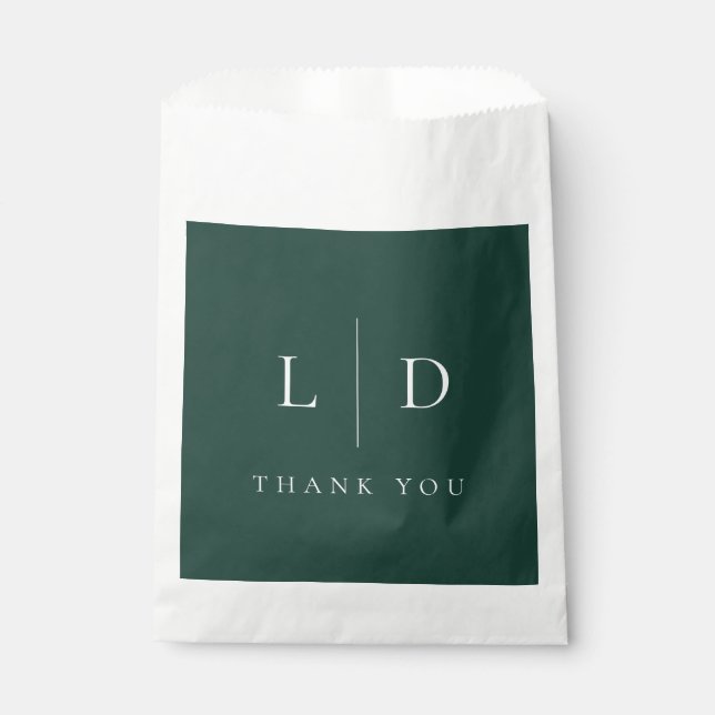 Emerald Green Minimalist Monogram Wedding Favour Bag (Front)