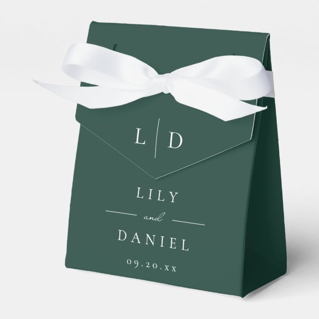Emerald Green Minimalist Monogram Wedding  Favour Box
