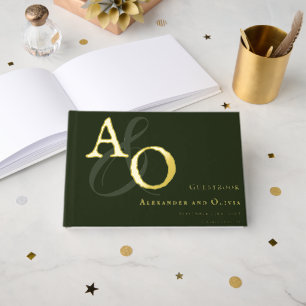 Emerald Green Minimalist Monogram Wedding Guest Book