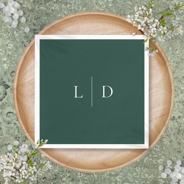 Emerald Green Minimalist Monogram Wedding Napkin (Emerald Green Minimalist Monogram Wedding Napkins)