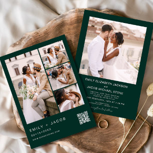 Emerald Green Minimalist Photo QR code Wedding Invitation