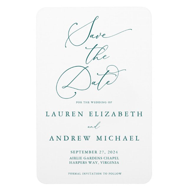 Emerald Green Minimalist Save the Date Invitation Magnet (Vertical)
