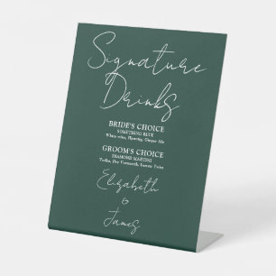 Emerald Green Minimalist Script Signature Drinks Pedestal Sign