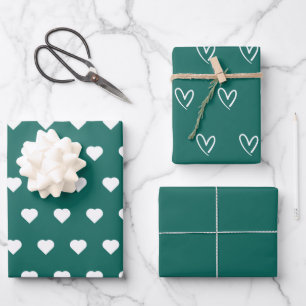 Emerald Green Minimalist Simple Heart Elegant Wrapping Paper Sheet