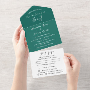 Emerald Green Minimalist Wedding All In One Invitation