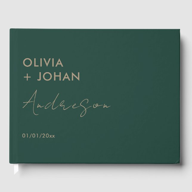 Emerald Green Minimalist Wedding Guest Book (Front)