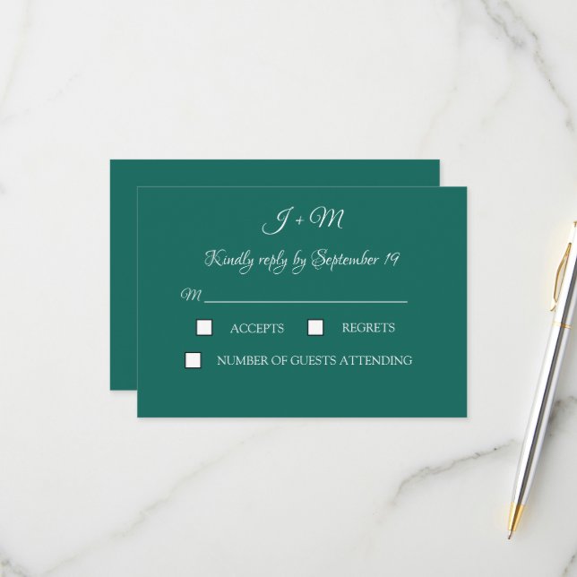 Emerald Green Minimalist Wedding RSVP Card (Front/Back In Situ)