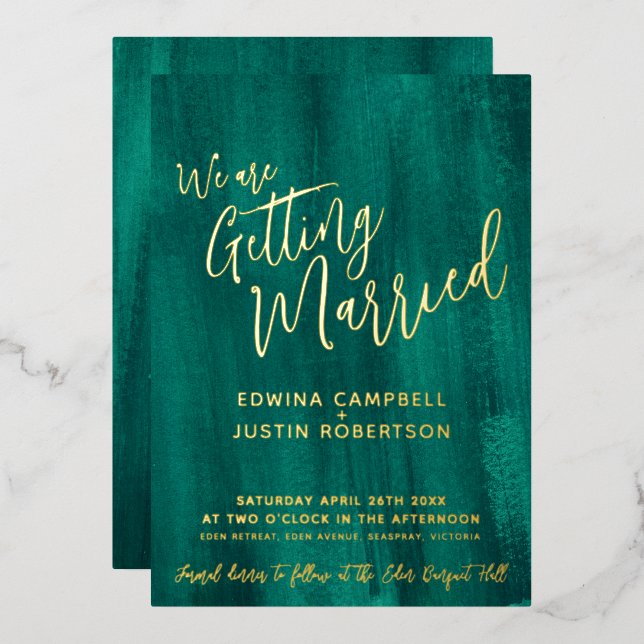 Emerald green modern abstract art painted wedding (Front/Back)