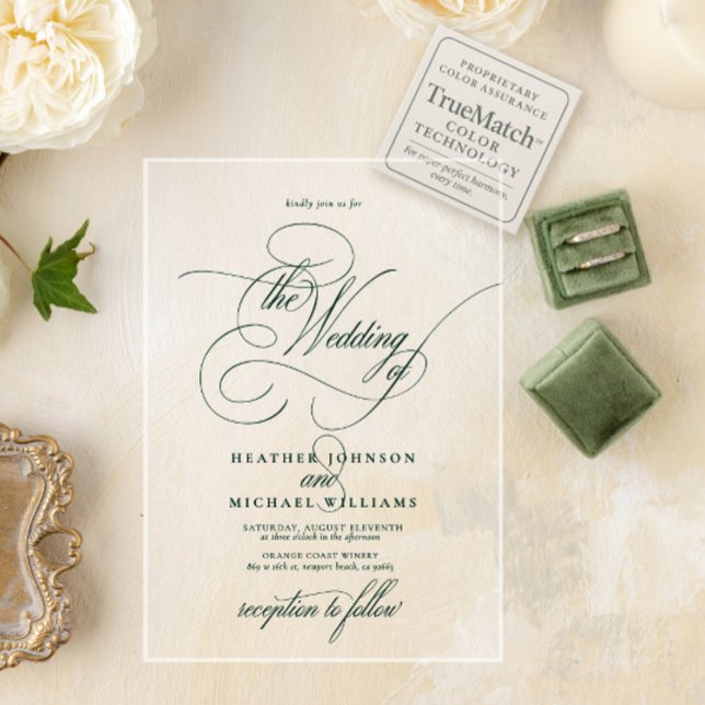 Emerald Green Modern Calligraphy Classic Wedding Acrylic Invitations (Creator Uploaded)