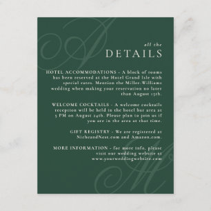 Emerald Green Modern Edge Elegant Monogram Details Enclosure Card