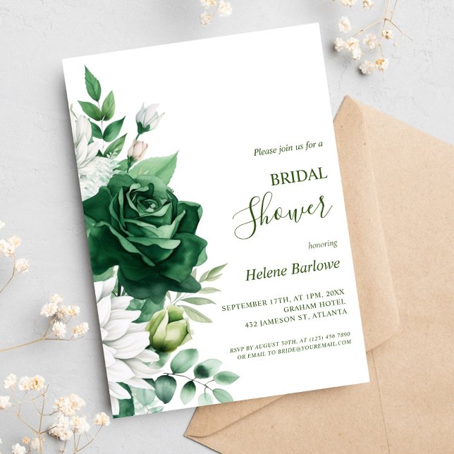 Emerald Green Modern Elegant Floral Bridal Shower Invitation (Emerald Green Modern Elegant Floral Bridal Shower Invitation)