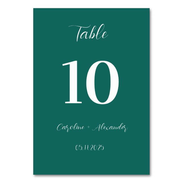 Emerald Green Modern Elegant Unique Wedding Table  Number (Front)