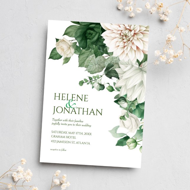  Emerald Green Modern Floral Watercolor Wedding Invitation (Creator Uploaded)