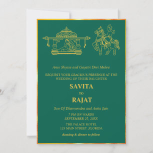 Emerald Green Modern Indian Wedding  Invitation
