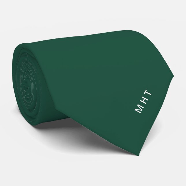 Emerald Green Modern Initials Minimalist Monogram Tie (Rolled)