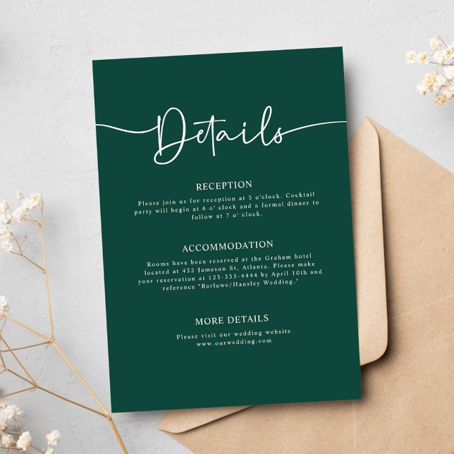 Emerald Green Modern Minimal Calligraphy Wedding Enclosure Card (Emerald Green Modern Minimal Calligraphy Wedding Enclosure Card)