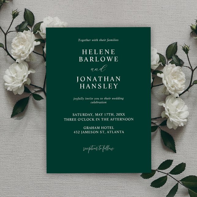 Emerald Green Modern Minimal Wedding Invitation (Creator Uploaded)