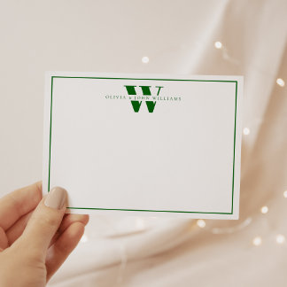 Emerald Green Modern Monogram Couple Stationery Card