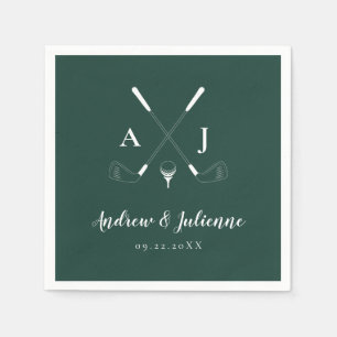 Emerald Green Modern Monogram Golf Wedding Napkin
