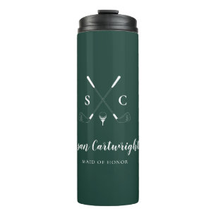 Emerald Green Modern Monogram Golf Wedding Thermal Tumbler