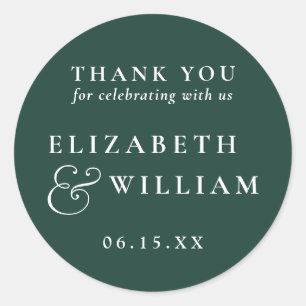 Emerald Green Modern Monogram Wedding Thank You Classic Round Sticker