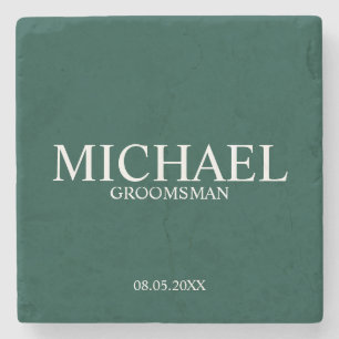 Emerald Green Modern Personalised Groomsman Stone Coaster