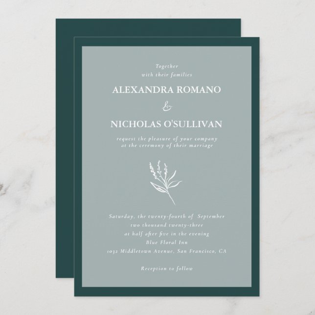 Emerald Green Modern Simple Wedding Invitation (Front/Back)