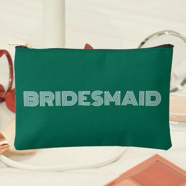 Emerald Green Modern Typography Bridesmaid Accessory Pouch (In Situ Makeup)