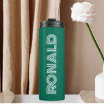 Emerald Green Modern Typography Personalised Name Thermal Tumbler<br><div class="desc">Keep hot beverages hot and cold beverages cold with this trendy,  insulated thermal tumbler that is an emerald green colour along with name printed in white,  modern typography. Edit your thermal tumbler and replace name with desired name. Perfect for a birthday gift,  wedding groomsman gift,  etc.</div>