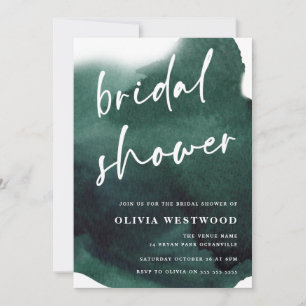 Emerald Green Modern Watercolor Bridal Shower Invitation