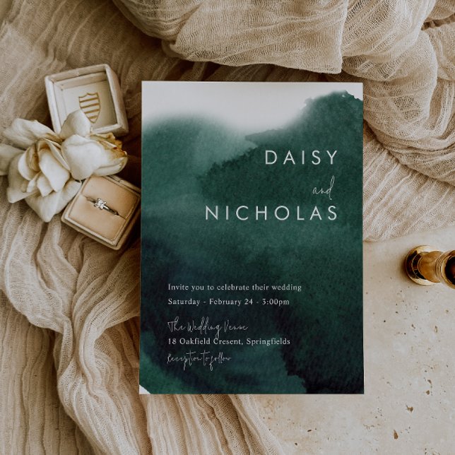 Emerald Green Modern Watercolor Wedding Invitation (Creator Uploaded)