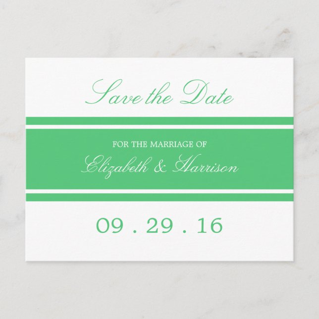 Emerald Green Modern Wedding Save The Date Announcement Postcard (Front)