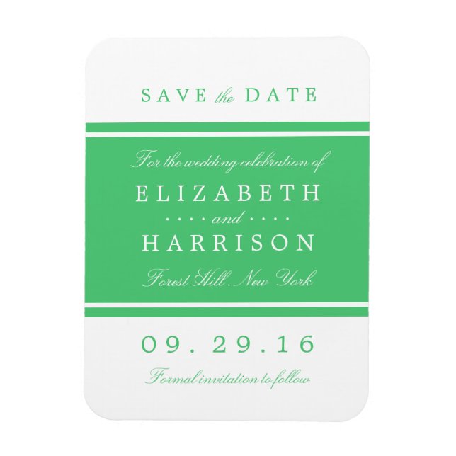 Emerald Green Modern Wedding Save The Date Magnet (Vertical)