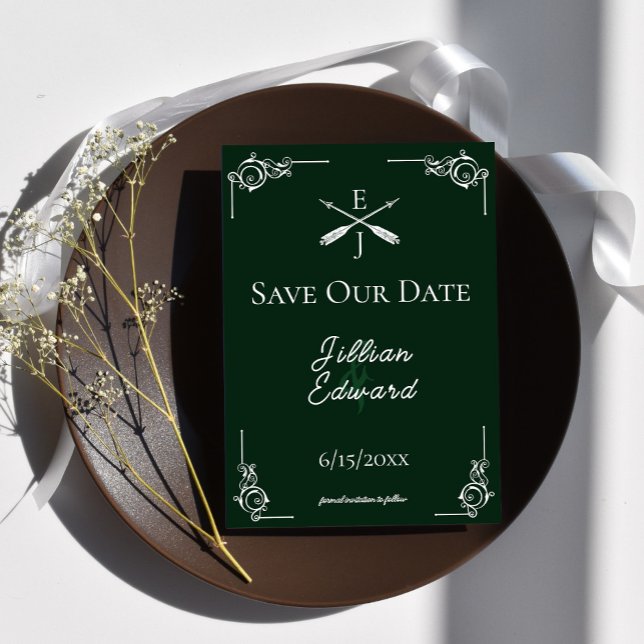 Emerald Green Monogram and Arrows Save The Date Announcement (Emerald Green Monogram and Arrows Save the Date)