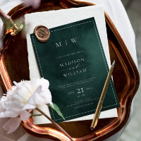 Emerald Green Monogram & Border Elegant Wedding