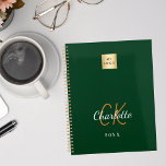 Emerald green monogram business logo 2025 planner<br><div class="desc">Emerald green background and white and golden text. Personalise and add your logo,  monogram initials,  name and a year (or any year). Your logo both on the front and the back.  Space for your website address on the back.</div>